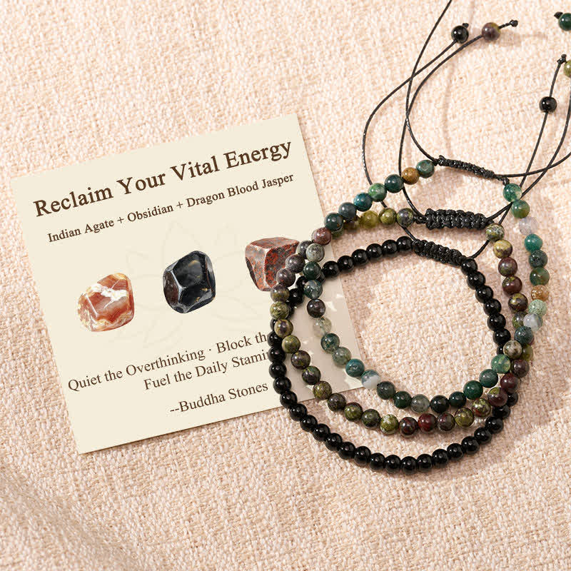 Nimara Ritual 3pcs "Reclaim Your Vital Energy" Indian Agate Transformation Bracelet Includes Gift Message Card