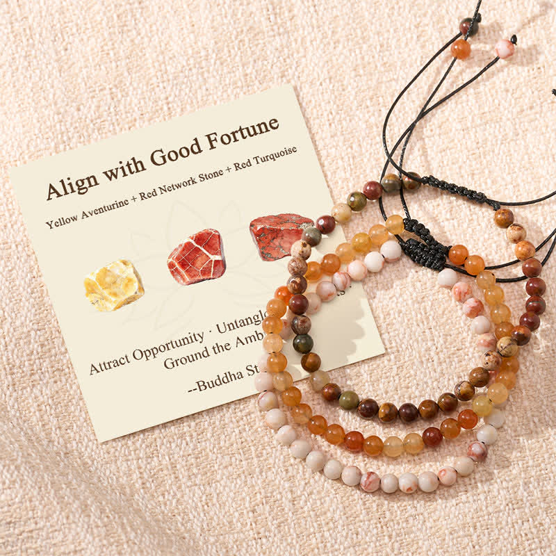 Nimara Ritual 3pcs "Align with Good Fortune" Yellow Aventurine Lucky Bracelet Includes Gift Message Card