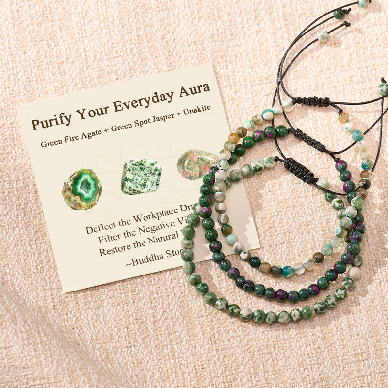 Nimara Ritual 3pcs "Purify Your Everyday Aura" Fire Agate Balance Bracelet Includes Gift Message Card