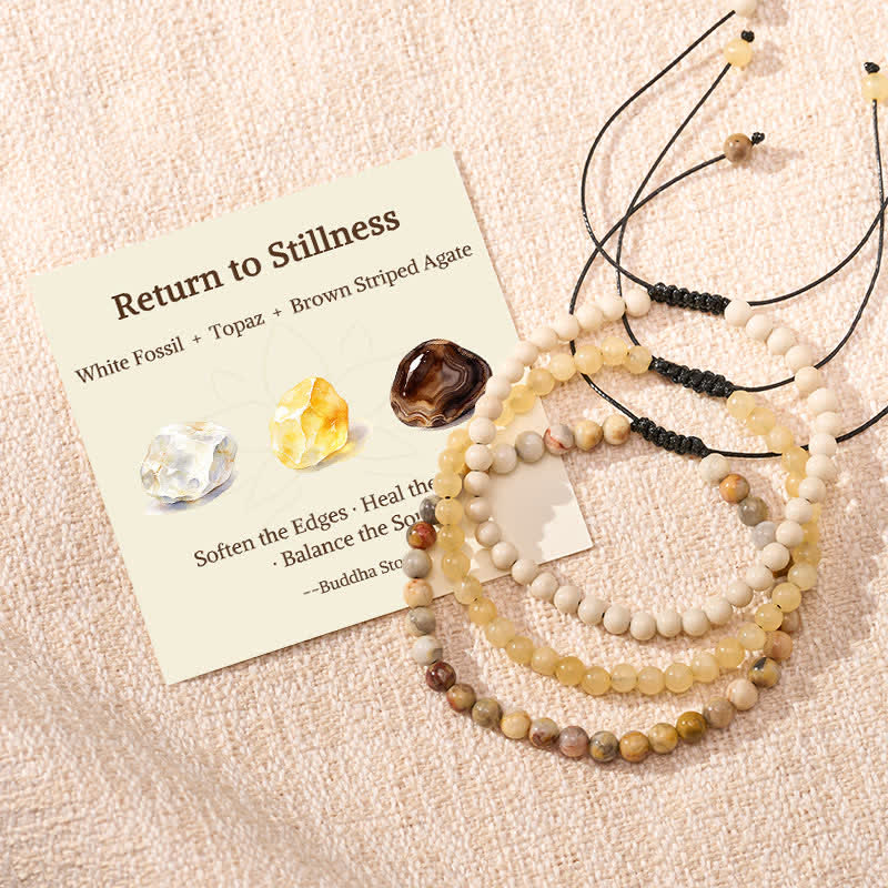 Nimara Ritual 3pcs "Return to Stillness" White Fossil Grounding Bracelet Includes Gift Message Card