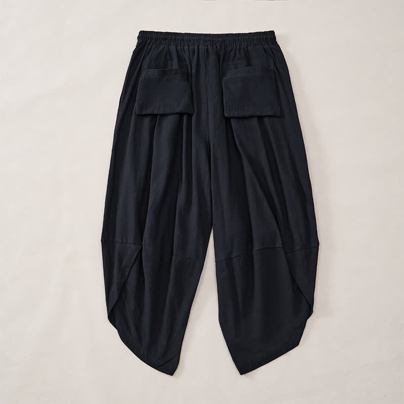 Nimara Ritual Summer Casual Vintage Drawstring Crane Print Capri Pants Men's Harem Pants With Pocket