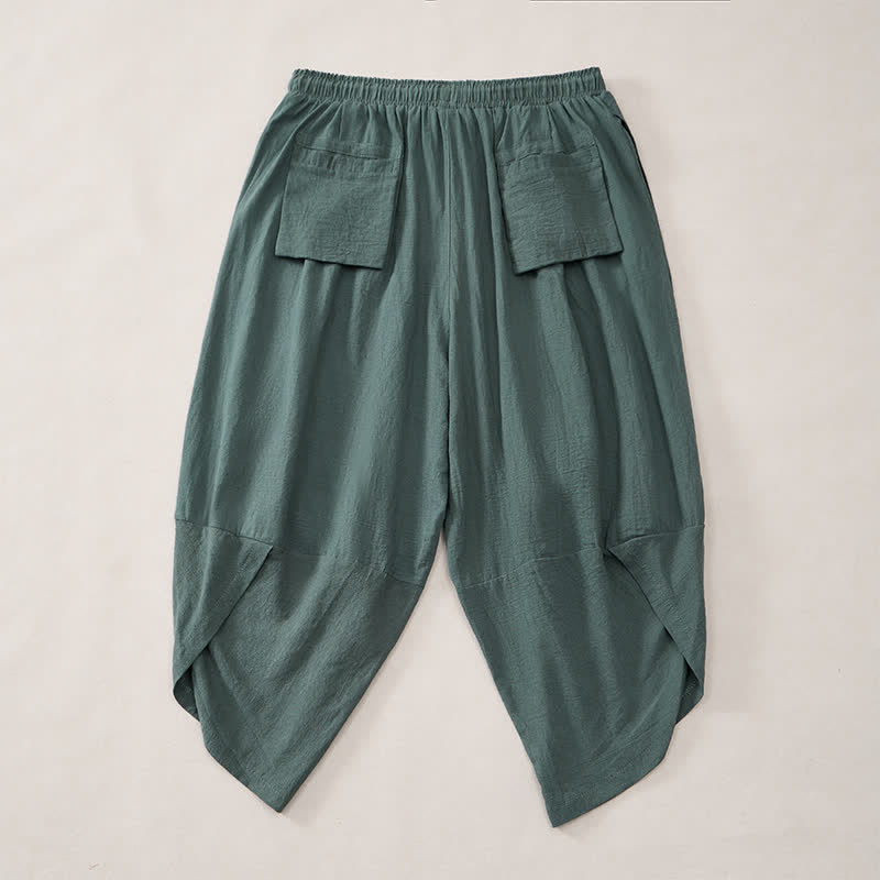 Nimara Ritual Summer Casual Vintage Drawstring Crane Print Capri Pants Men's Harem Pants With Pocket