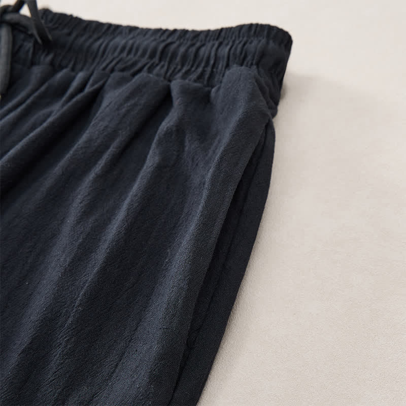 Nimara Ritual Summer Casual Vintage Drawstring Crane Print Capri Pants Men's Harem Pants With Pocket