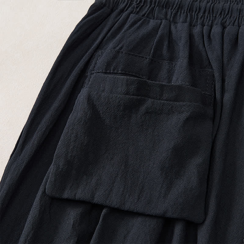 Nimara Ritual Summer Casual Vintage Drawstring Crane Print Capri Pants Men's Harem Pants With Pocket