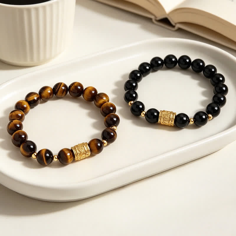 Nimara Ritual Tiger Eye Black Obsidian Courage Beads Bracelet