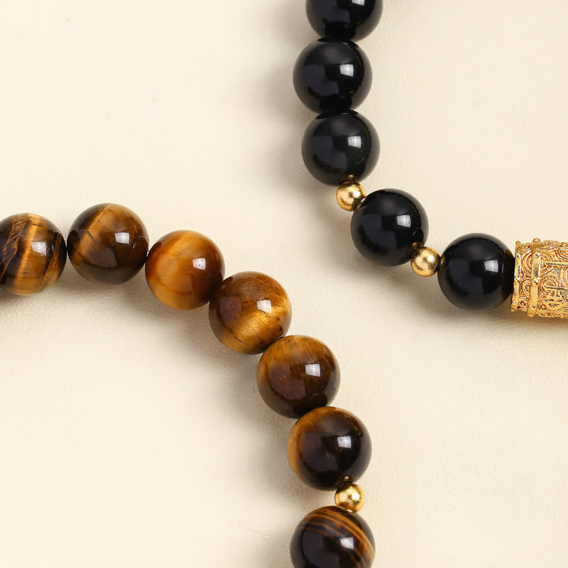 Nimara Ritual Tiger Eye Black Obsidian Courage Beads Bracelet
