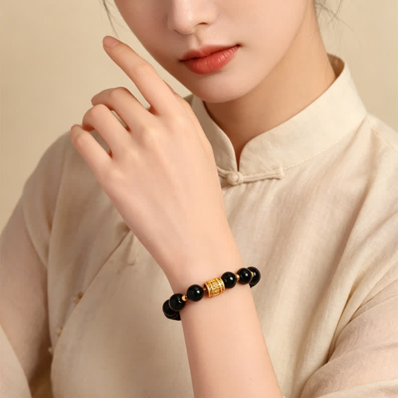 Nimara Ritual Tiger Eye Black Obsidian Courage Beads Bracelet