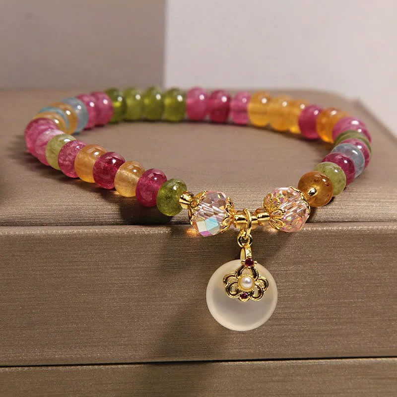 Positive and Wisdom Natural Multicolor Tourmaline Chalcedony Bracelet