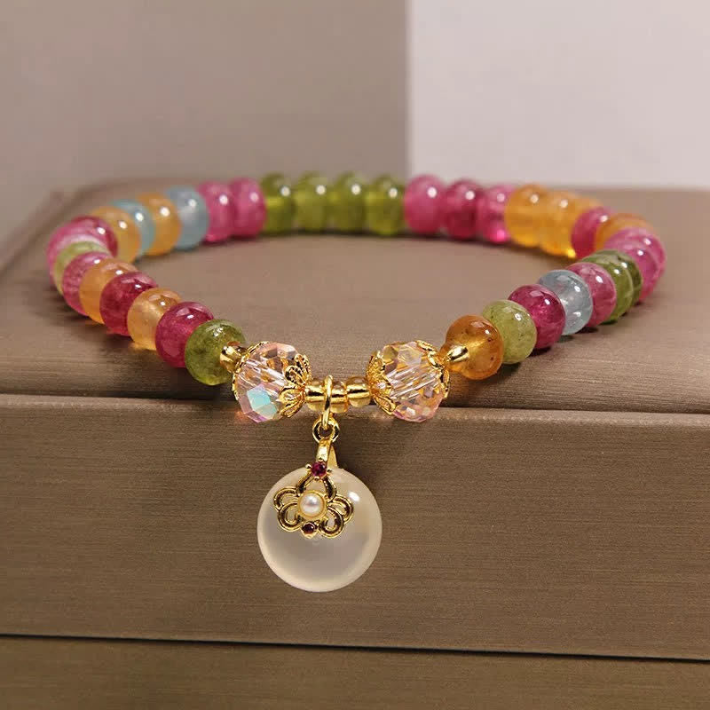 Positive and Wisdom Natural Multicolor Tourmaline Chalcedony Bracelet