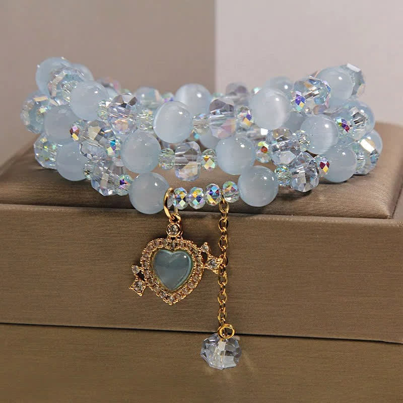 Confidence and Balance Blue Cat's Eye Heart Triple Wrap Bracelet