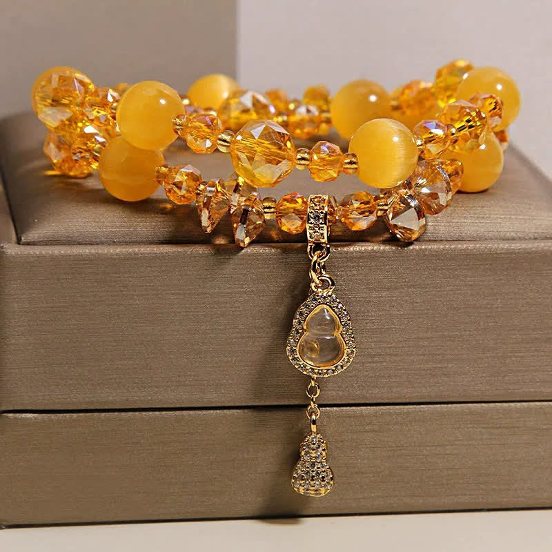Prosperity and Confidence Cat's Eye Gourd Pendant Double Layer Beaded Bracelet