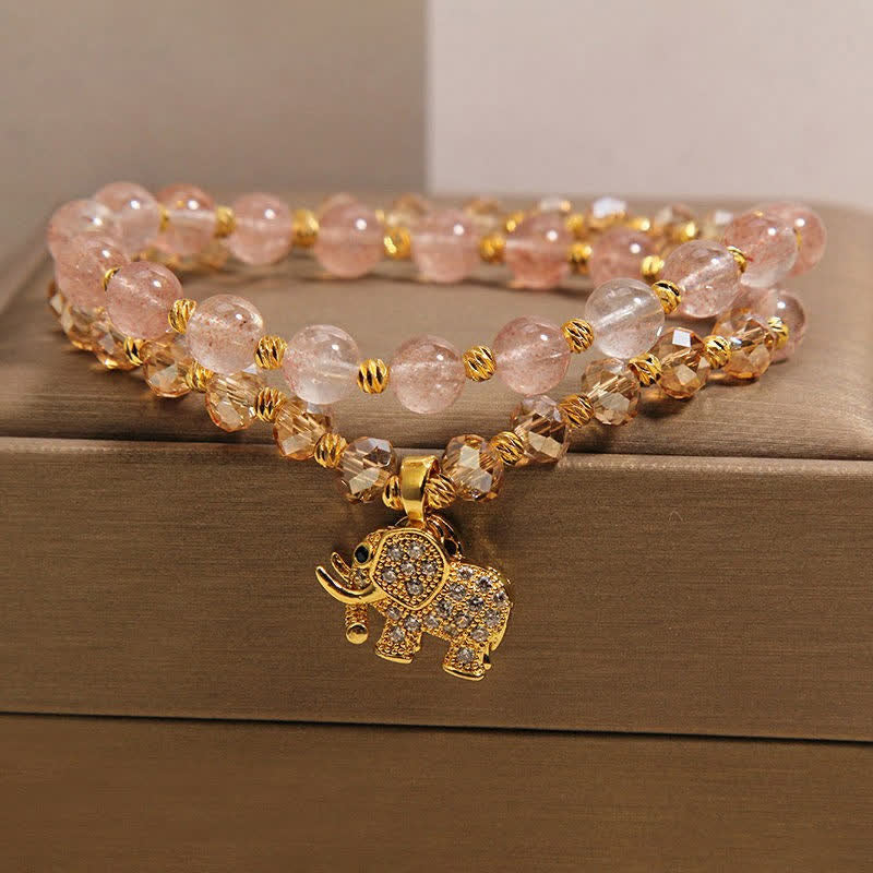 Nimara Ritual Double Wrap Strawberry Quartz Elephant Healing Bracelet