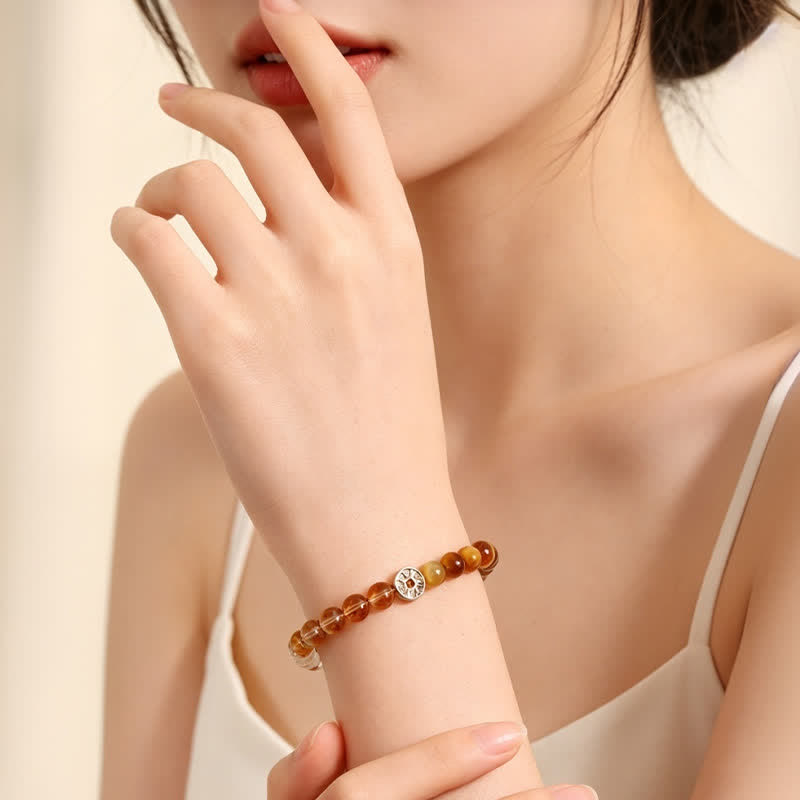 Nimara Ritual Tiger Eye Natural Stone Fu Character Copper Coins Happiness Bracelet
