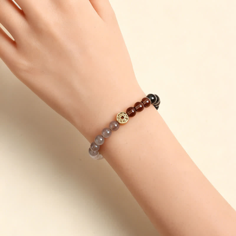Nimara Ritual Tiger Eye Natural Stone Fu Character Copper Coins Happiness Bracelet