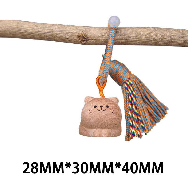 Nimara Ritual Hand-Carved Light Wood Lucky Cat Tassel Grounding Keychains
