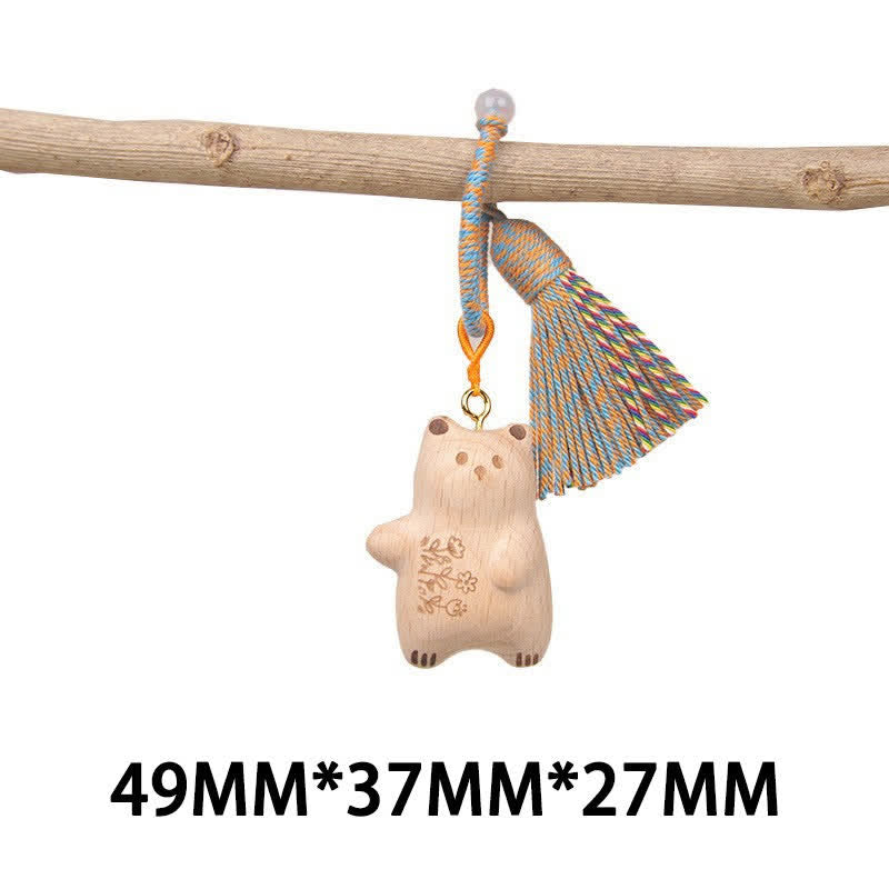 Nimara Ritual Hand-Carved Light Wood Lucky Cat Tassel Grounding Keychains