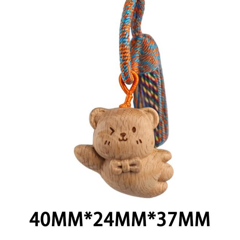Nimara Ritual Hand-Carved Light Wood Lucky Cat Tassel Grounding Keychains