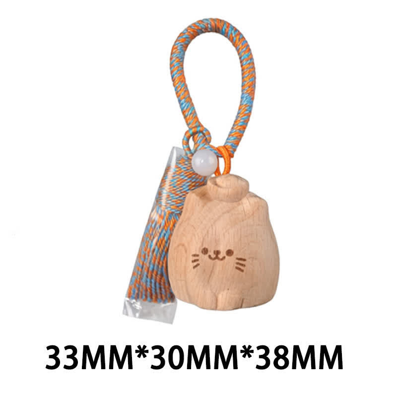 Nimara Ritual Hand-Carved Light Wood Lucky Cat Tassel Grounding Keychains