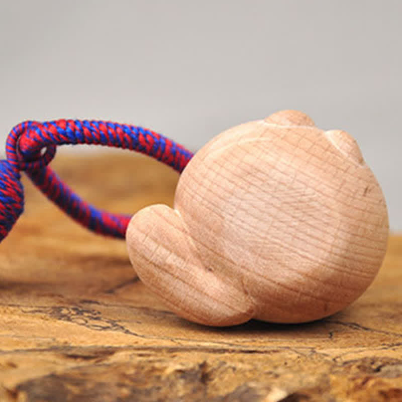 Nimara Ritual Hand-Carved Light Wood Lucky Cat Tassel Grounding Keychains