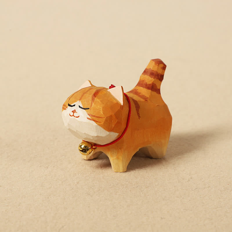 Nimara Ritual Hand Carved Natural Wood Peace Cat Keychain Cute Animal Decor