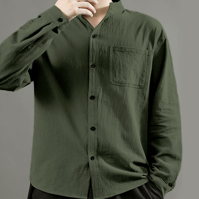 Nimara Ritual Men's Long Sleeve Shirt With Pocket Stand Collar Comfort Shirt