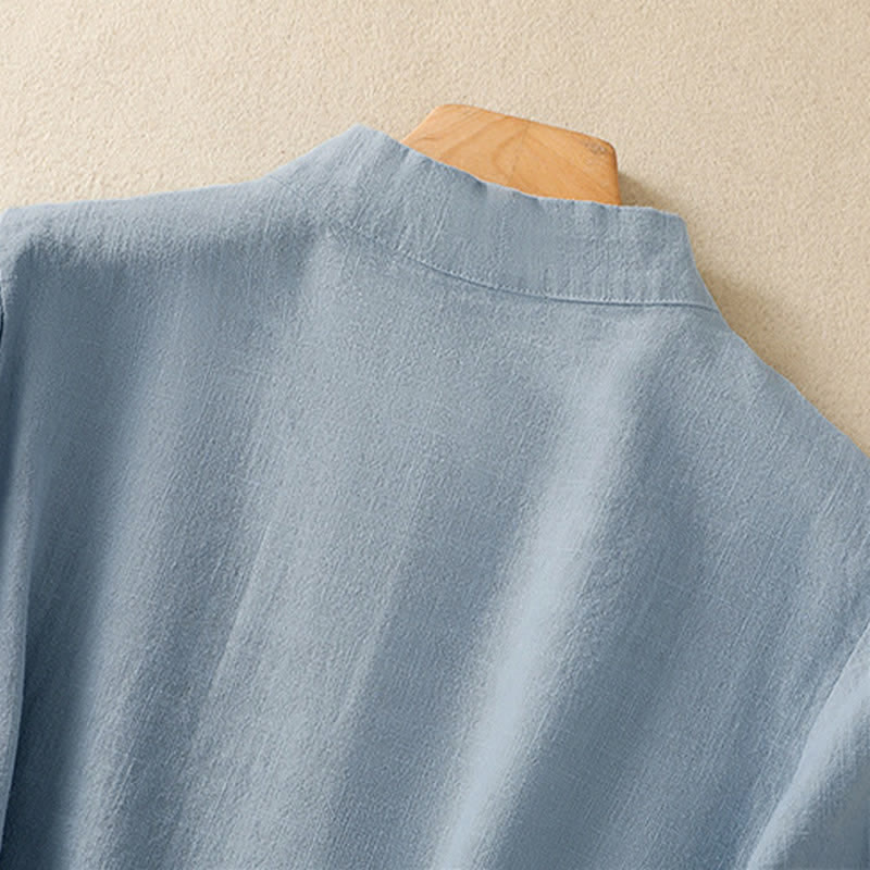 Nimara Ritual Casual Plain Slant Stand Collar Collar Colorful Frog-Button Tang Suit Women's Cotton Linen Three Quarter Sleeve Shirt