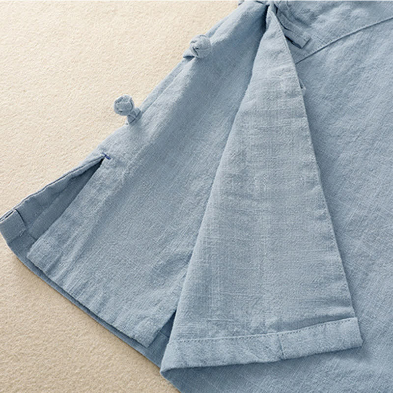 Nimara Ritual Casual Plain Slant Stand Collar Collar Colorful Frog-Button Tang Suit Women's Cotton Linen Three Quarter Sleeve Shirt