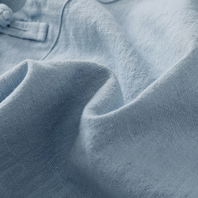 Nimara Ritual Casual Plain Slant Stand Collar Collar Colorful Frog-Button Tang Suit Women's Cotton Linen Three Quarter Sleeve Shirt