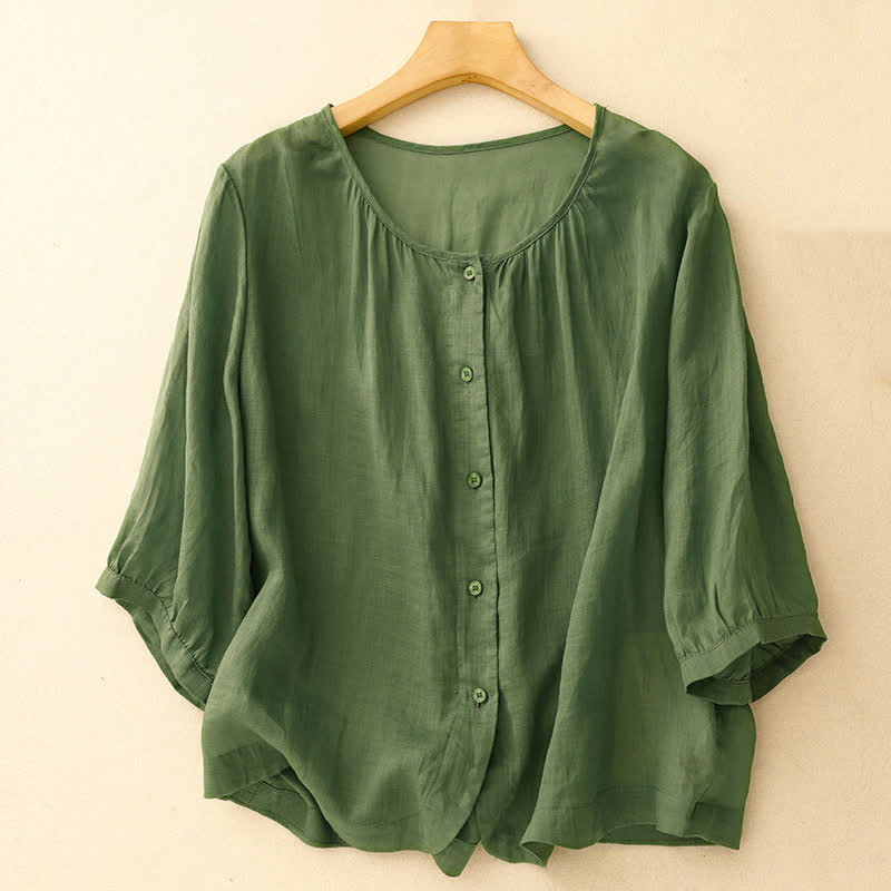 Nimara Ritual Plain Button Crew Neck Design Women's Blend Three Quarter Sleeve Shirt