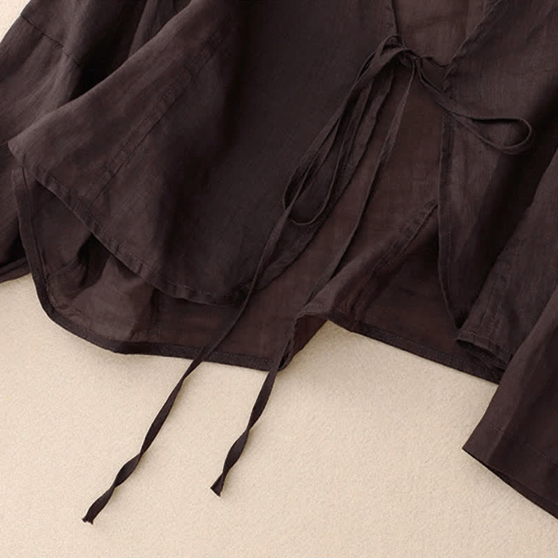 Nimara Ritual Summer Plain Long Sleeve Lace-up Open Front Women's Kimono