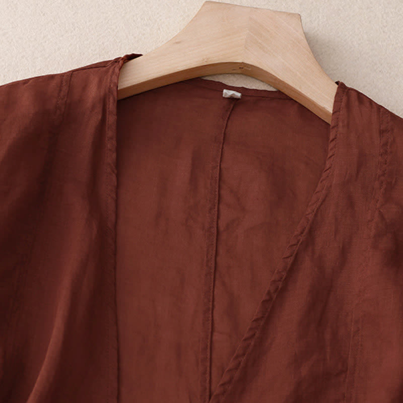 Nimara Ritual Summer Plain Long Sleeve Lace-up Open Front Women's Kimono