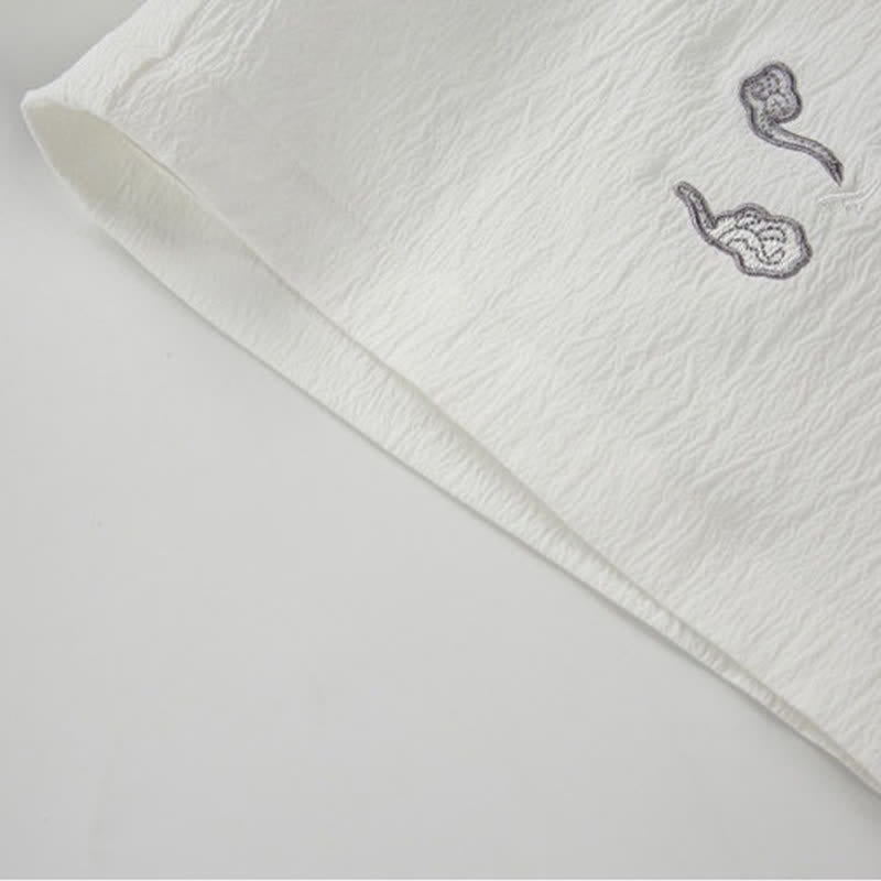 Nimara Ritual Summer Casual Tang Style Embroidery Crane Auspicious Clouds Men's Shorts With Pockets