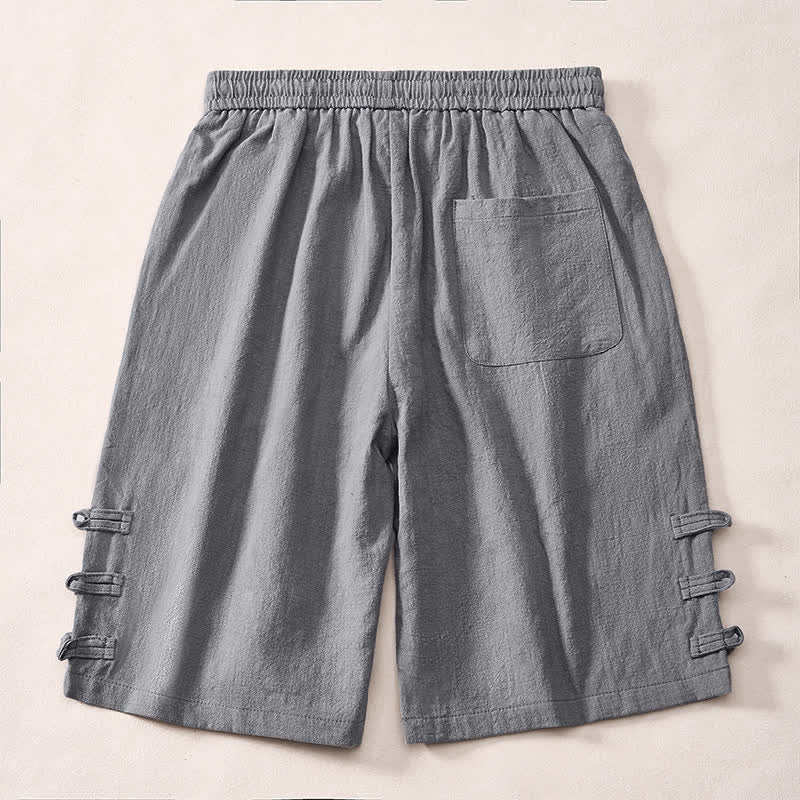 Nimara Ritual Summer Casual Minimalist Drawstring Solid Decorative Side Frog Button Men's Shorts With Pockets