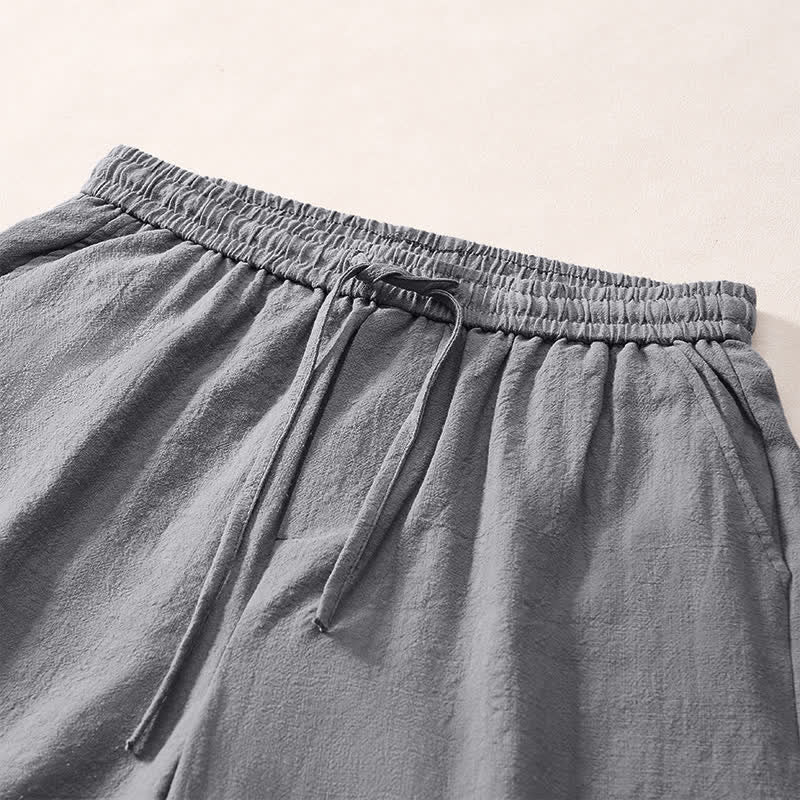 Nimara Ritual Summer Casual Minimalist Drawstring Solid Decorative Side Frog Button Men's Shorts With Pockets