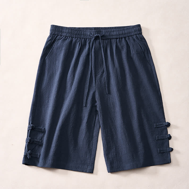 Nimara Ritual Summer Casual Minimalist Drawstring Solid Decorative Side Frog Button Men's Shorts With Pockets