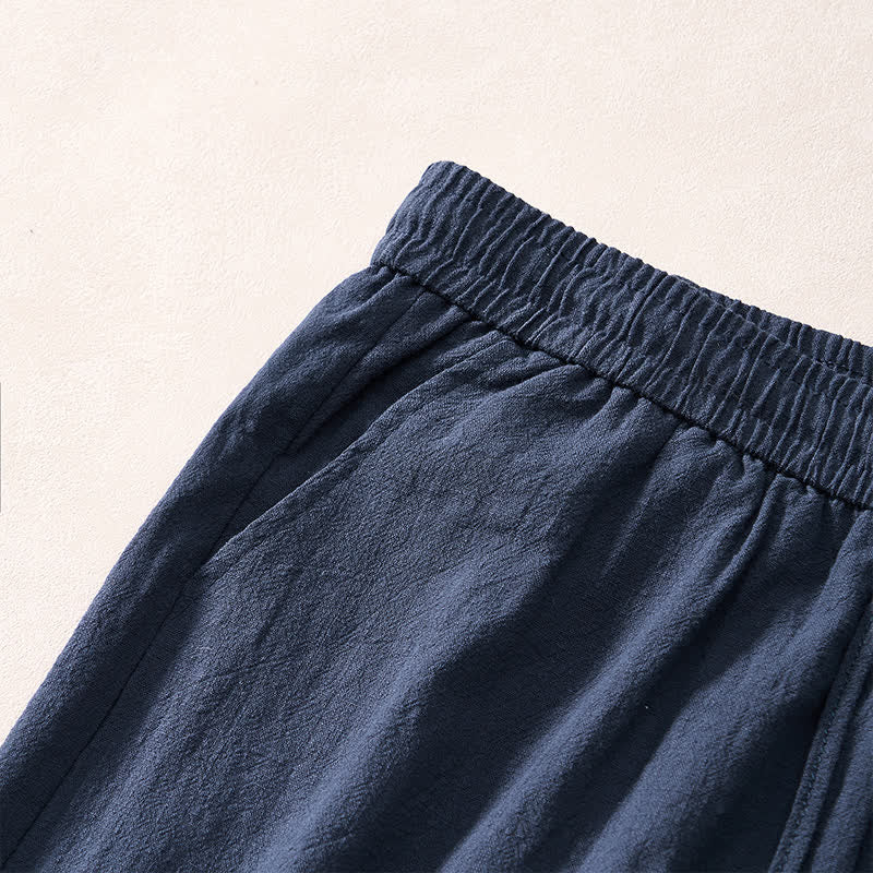 Nimara Ritual Summer Casual Minimalist Drawstring Solid Decorative Side Frog Button Men's Shorts With Pockets