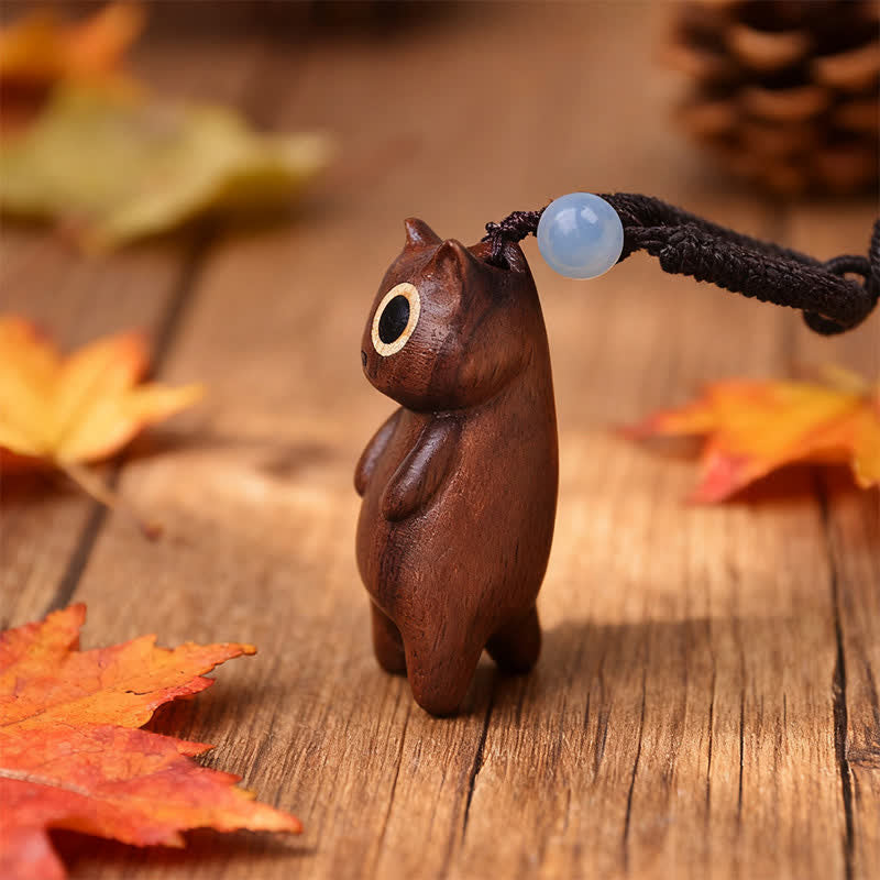 Nimara Ritual Hand-Carved Peach Wood Cat Tassel Wealth Keychains