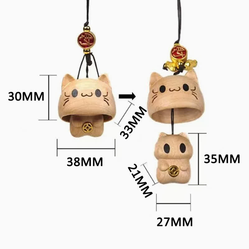 Nimara Ritual Carved Natural Peach Wood Cute Cat Balance Keychains