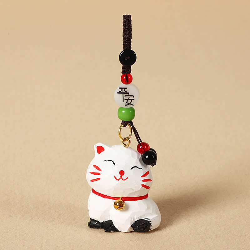 Nimara Ritual Carved Wood Cat Om Mani Padme Hum Focus Keychains