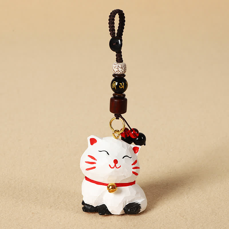 Nimara Ritual Carved Wood Cat Om Mani Padme Hum Focus Keychains