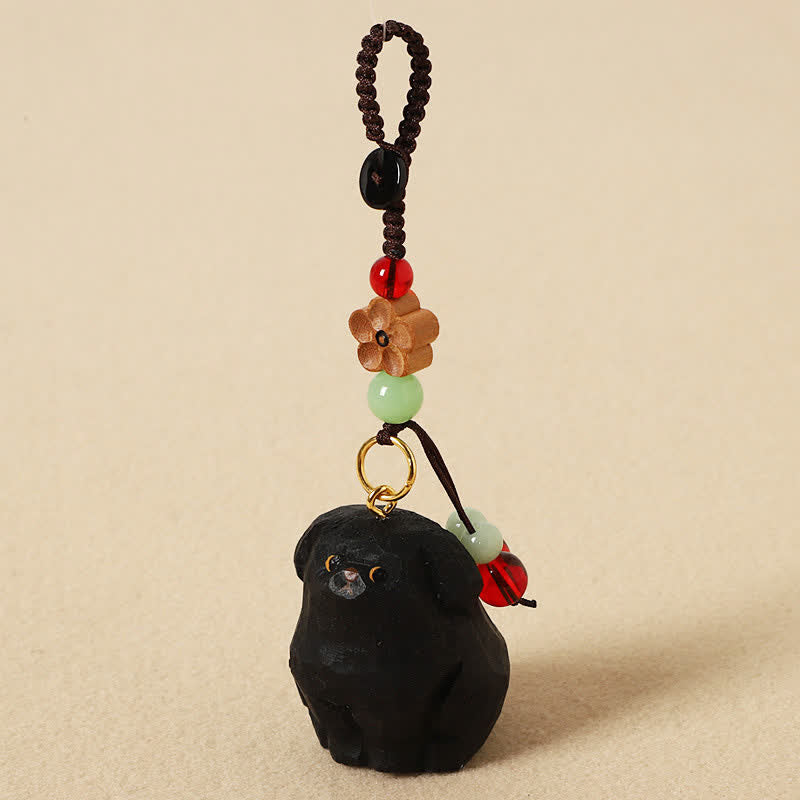 Nimara Ritual Carved Wood Dog Om Mani Padme Hum Wisdom Keychains