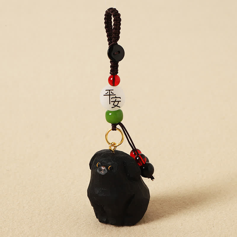 Nimara Ritual Carved Wood Dog Om Mani Padme Hum Wisdom Keychains