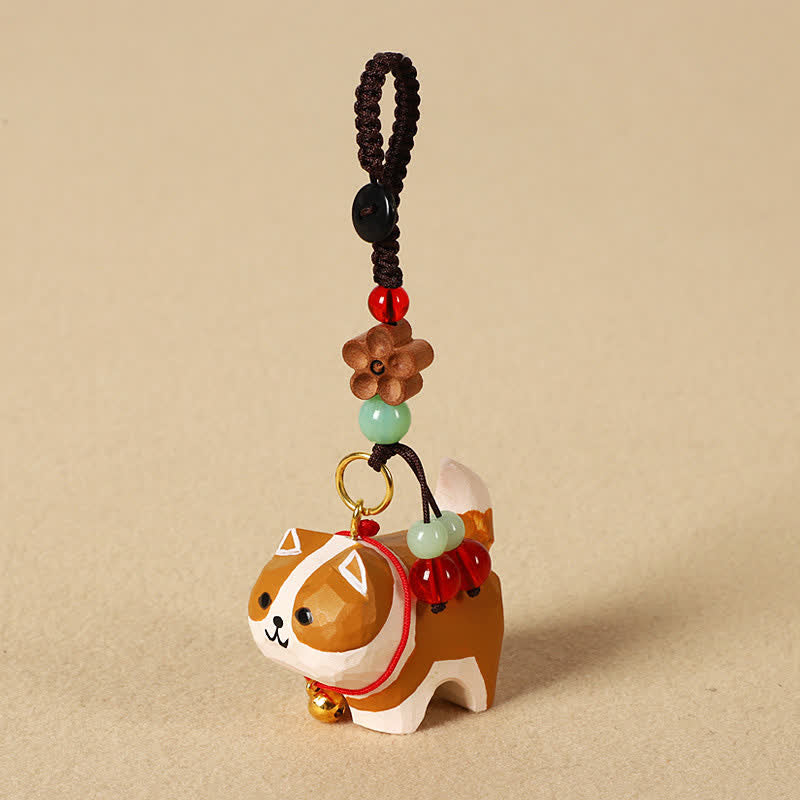 Nimara Ritual Carved Wood Dog Om Mani Padme Hum Peace Keychains