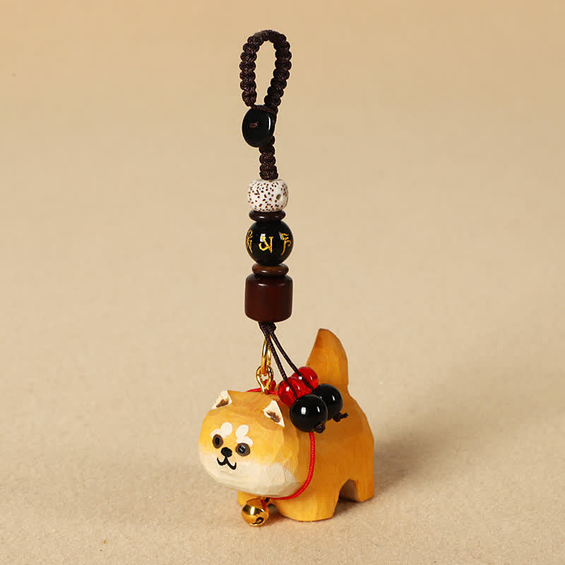 Nimara Ritual Carved Wood Dog Om Mani Padme Hum Peace Keychains