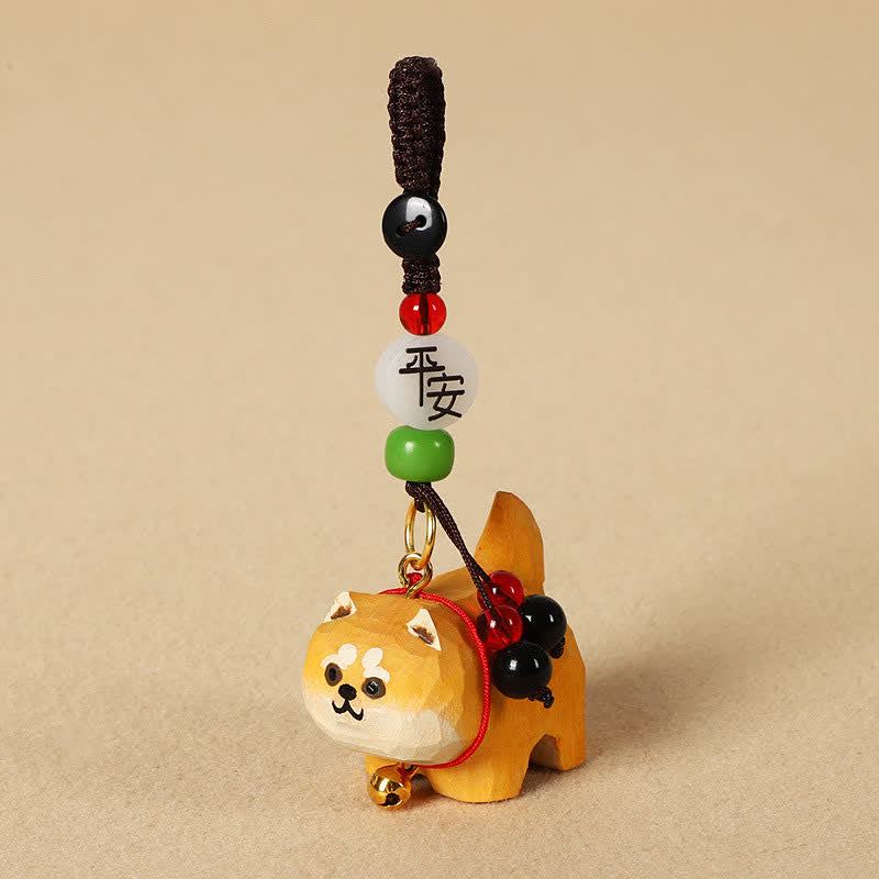 Nimara Ritual Carved Wood Dog Om Mani Padme Hum Peace Keychains