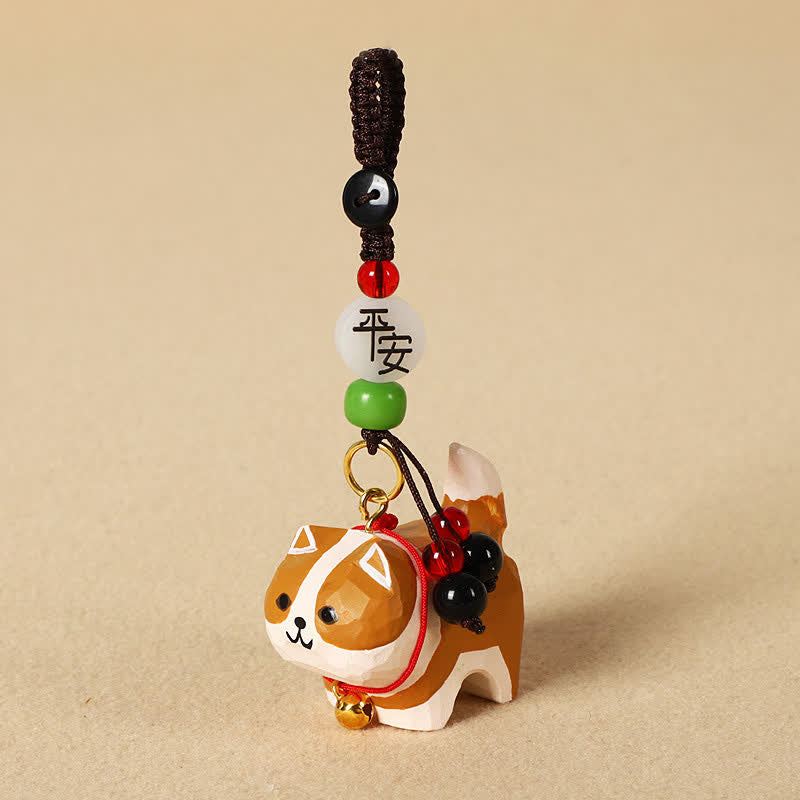 Nimara Ritual Carved Wood Dog Om Mani Padme Hum Peace Keychains