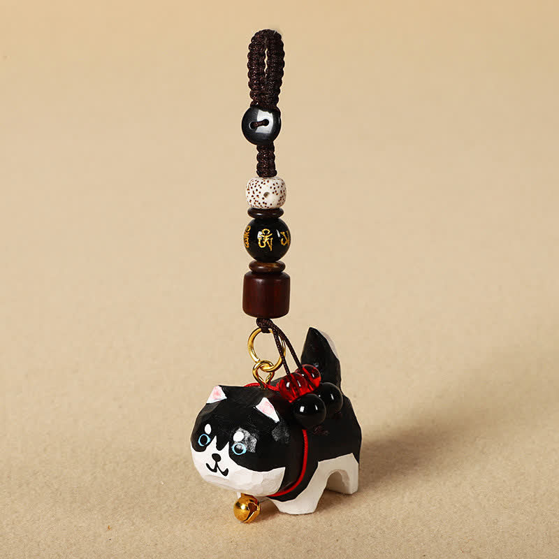 Nimara Ritual Carved Wood Dog Om Mani Padme Hum Peace Keychains
