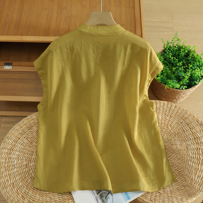 Nimara Ritual Summer Tang Style Casual Frog Button Solid Tank Top Women's Sleeveless Shirts