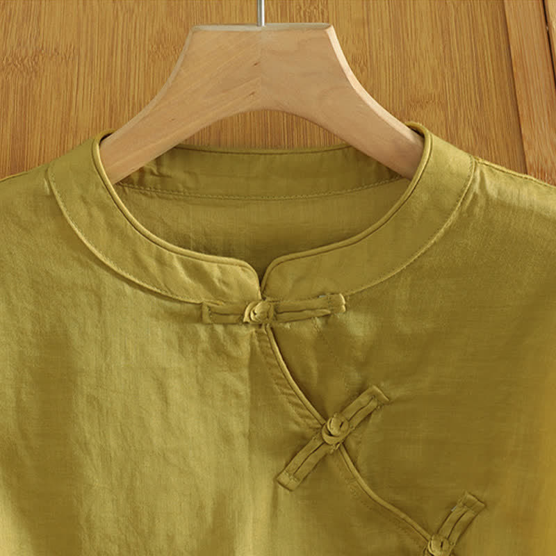 Nimara Ritual Summer Tang Style Casual Frog Button Solid Tank Top Women's Sleeveless Shirts