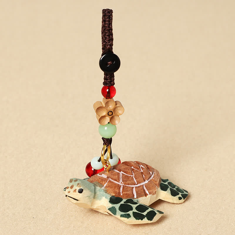Nimara Ritual Carved Wood Turtle Om Mani Padme Hum Focus Keychains